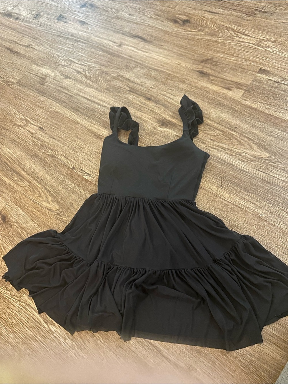 Girls Black Ruffle Strap Party Dress